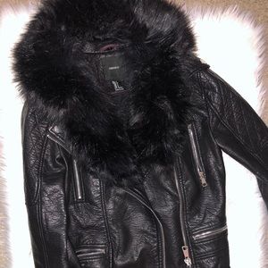Faux leather faux fur jacket